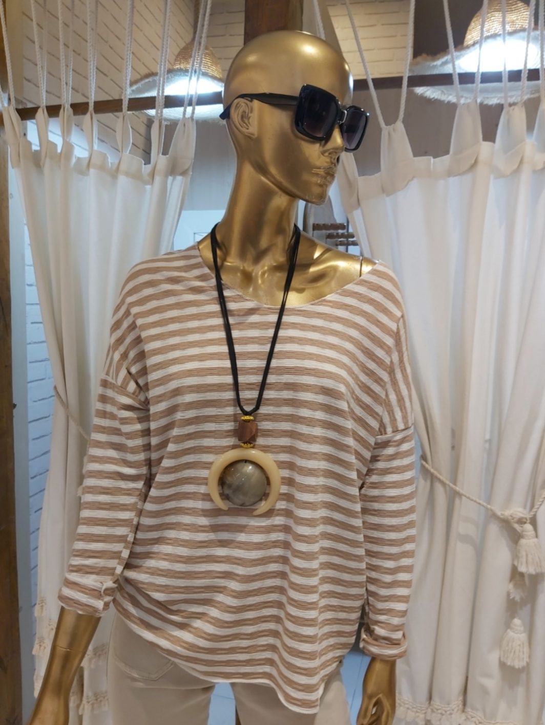 Camiseta Rayas Beige - Imagen 2