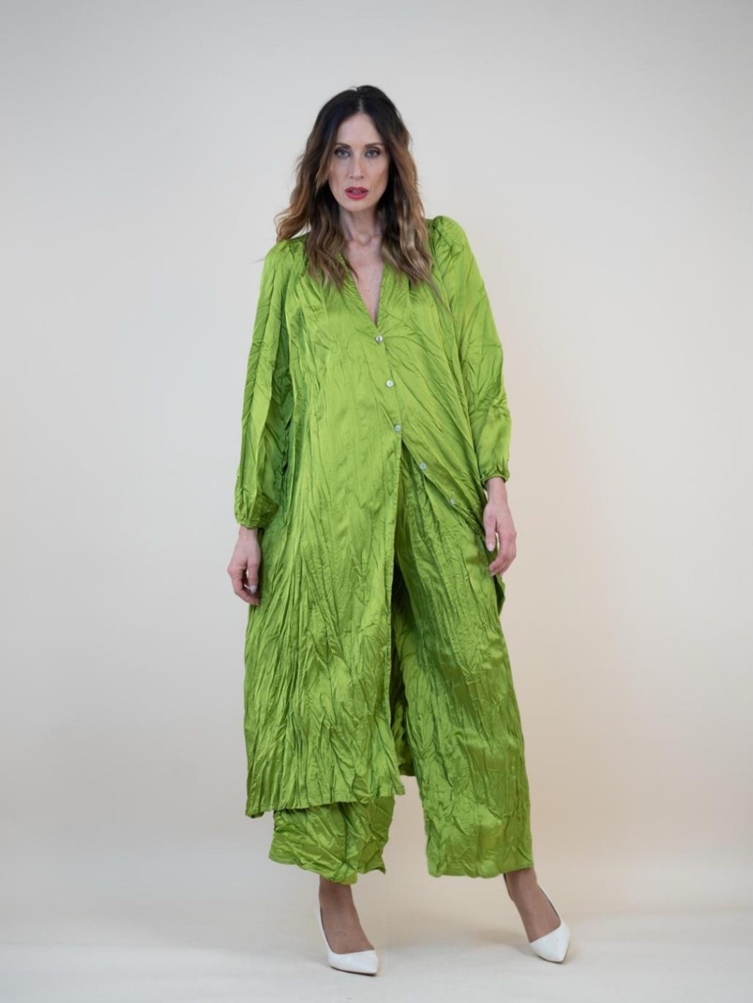 Vestido Kaftan en Raso Verde