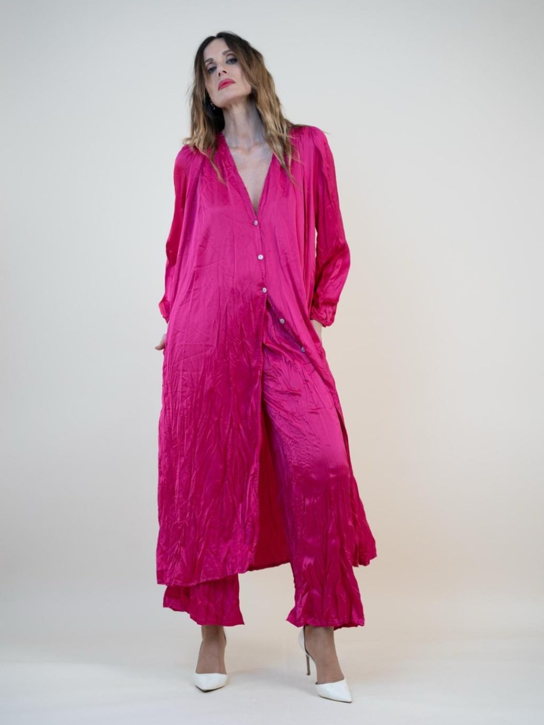 Vestido Kaftan en Raso Rosa Fucsia