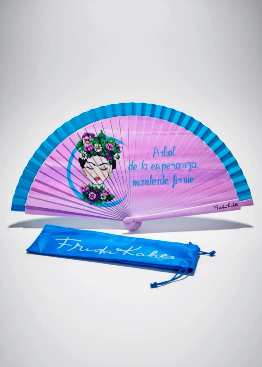 Abanico Frida Kahlo 23 cm “Árbol de la Esperanza Mantente Firme” con Funda de Tela