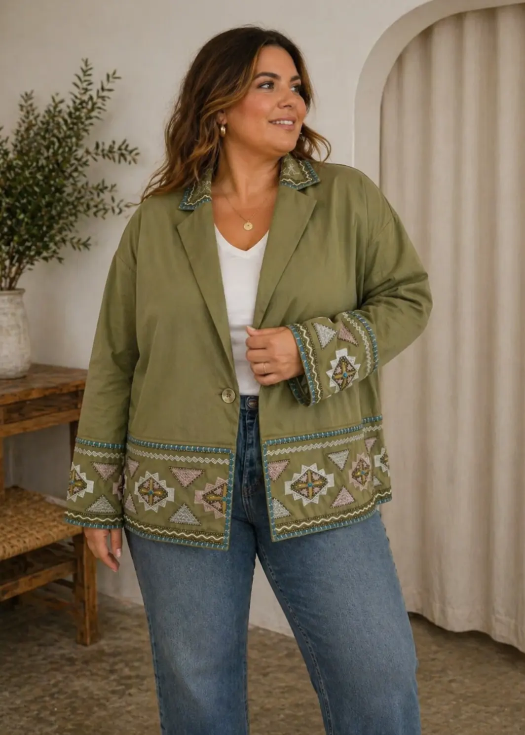 Americana oversize verde con bordado