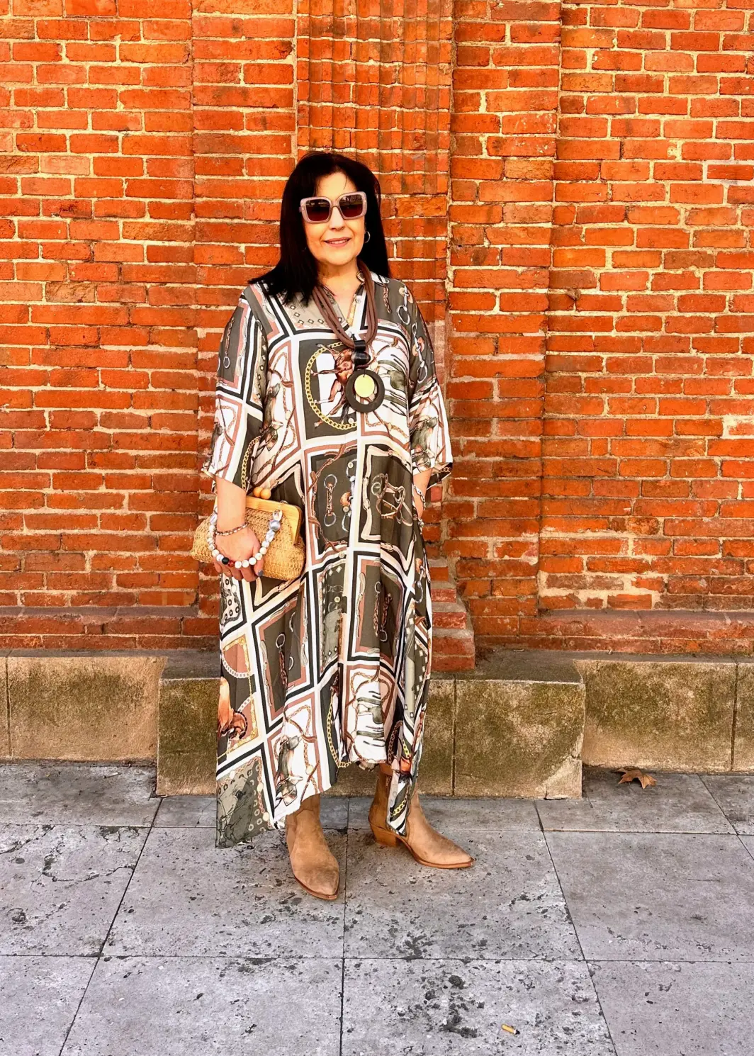 Vestido camisero estampado caballos con bolsillos
