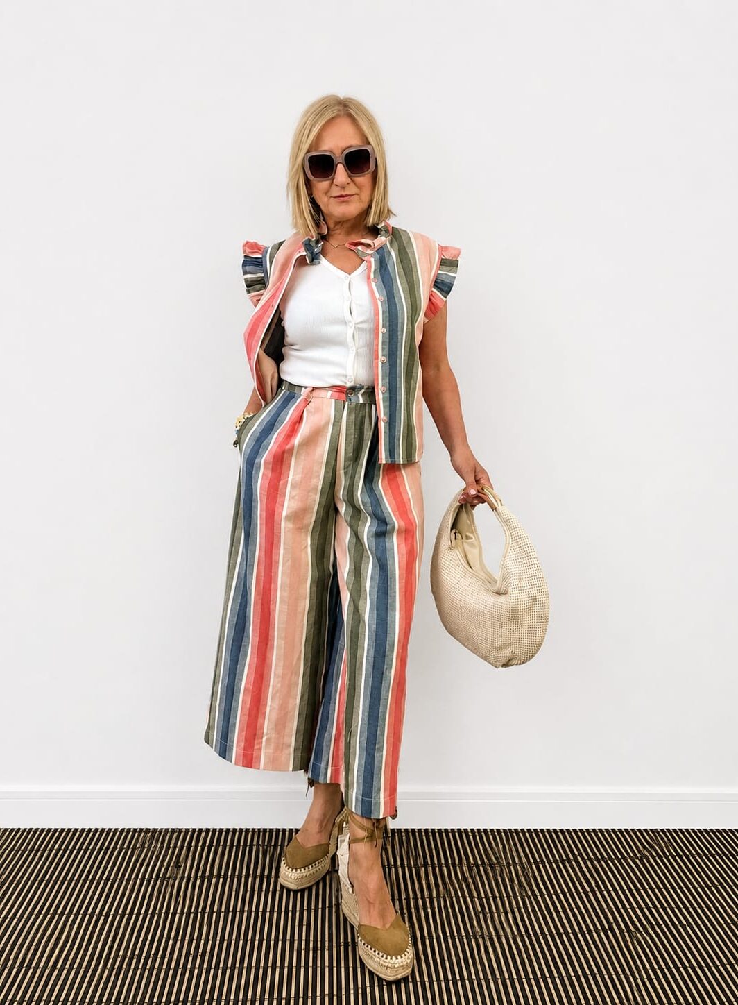 Conjunto de Rayas con Pantalón y Camisa