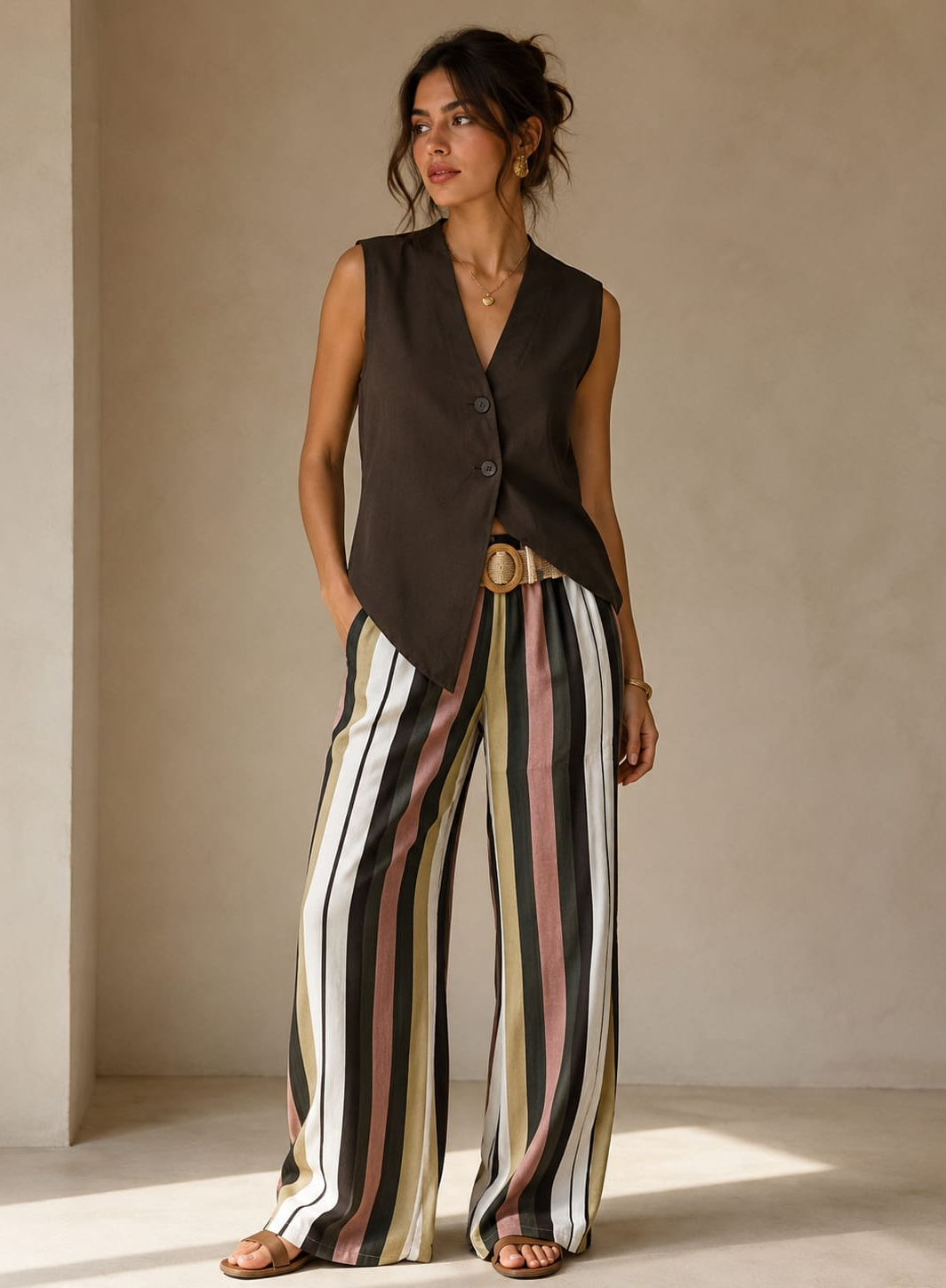 Pantalón de Rayas con Cinturón