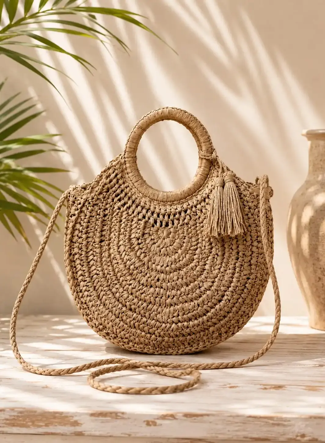 Bolso Redondo Trenzado con Bandolera