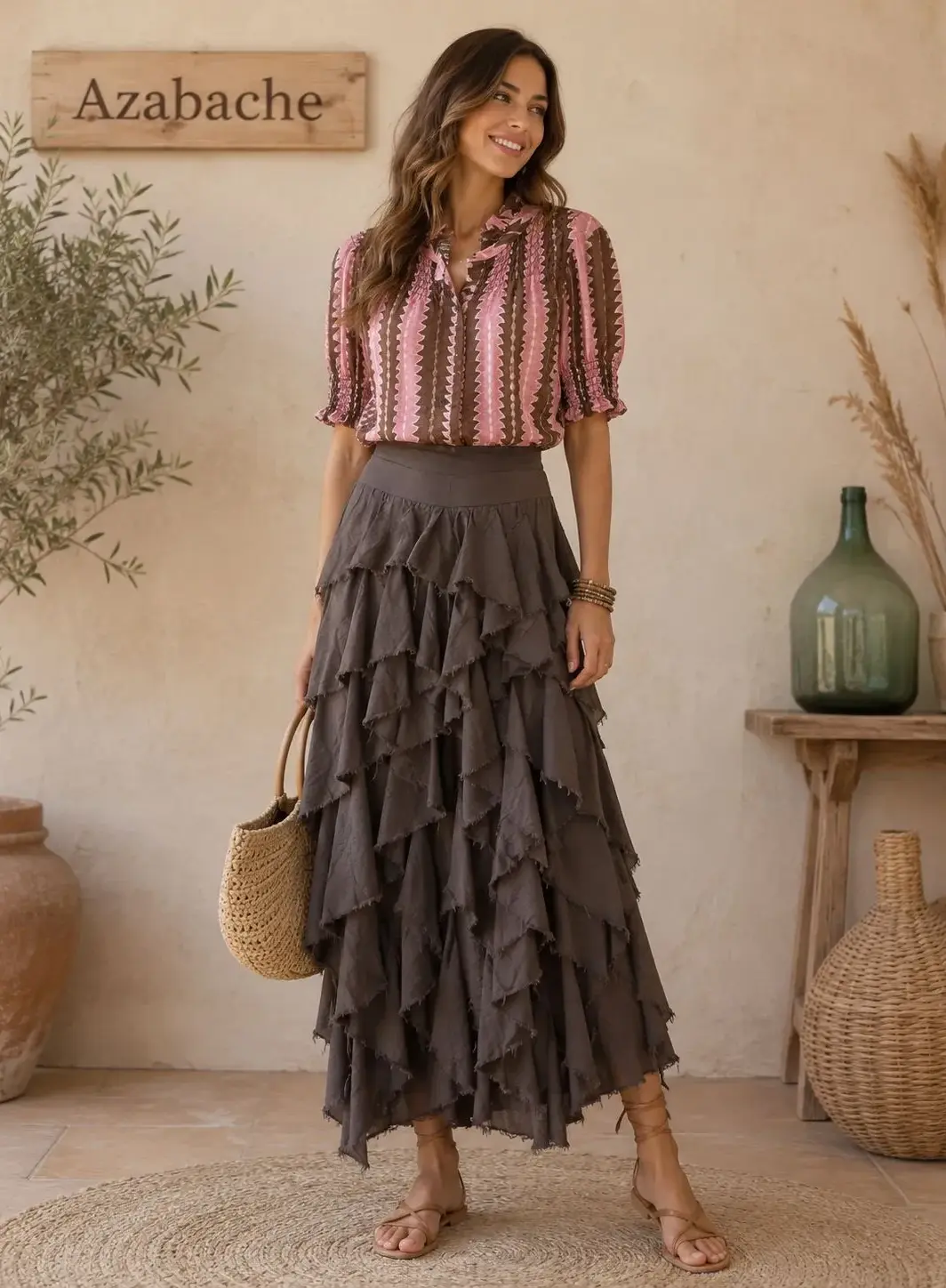 Falda de Volantes Marrón