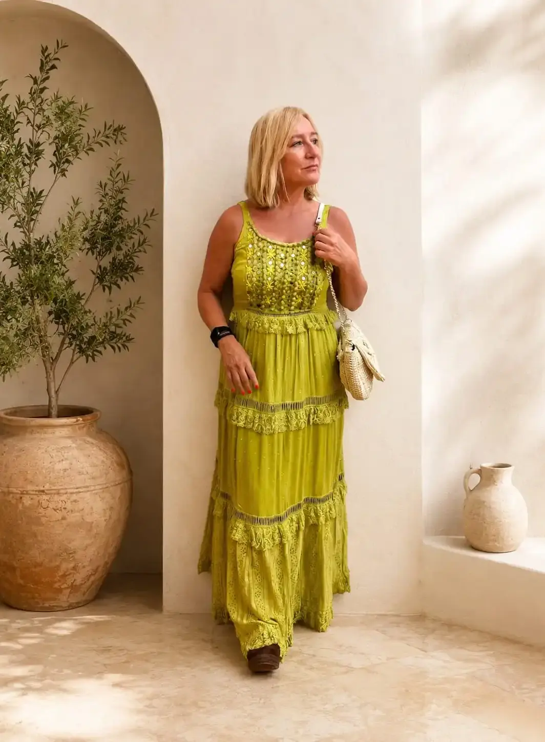 Vestido Largo Verde con Lentejuelas Espejo