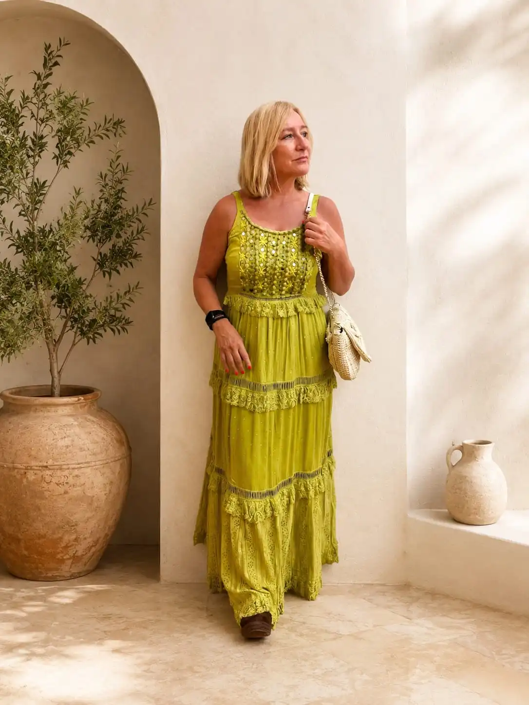Vestido Largo Verde con Lentejuelas Espejo