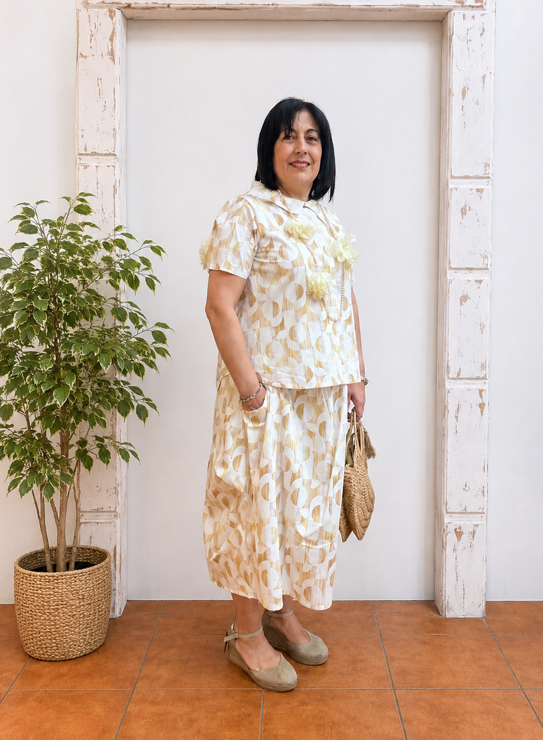 Conjunto Falda y Blusa dibujos geométricos