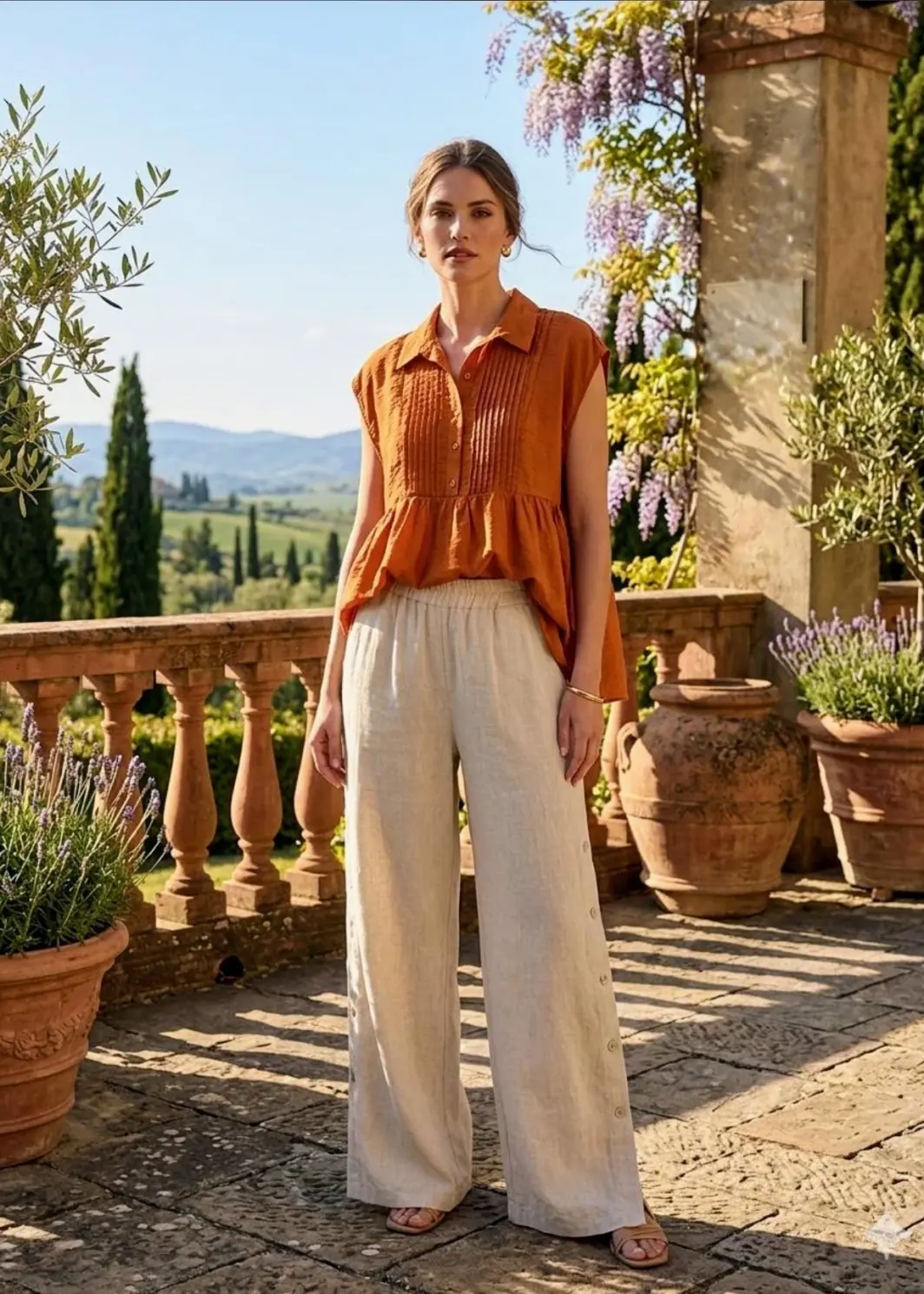 Blusa de Viscosa con Pliegues y Vuelo