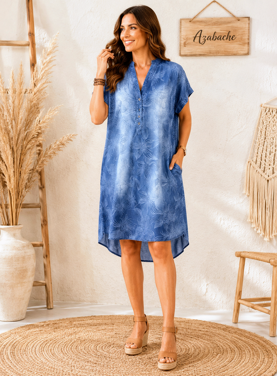 Vestido Asimétrico Estampado Azul