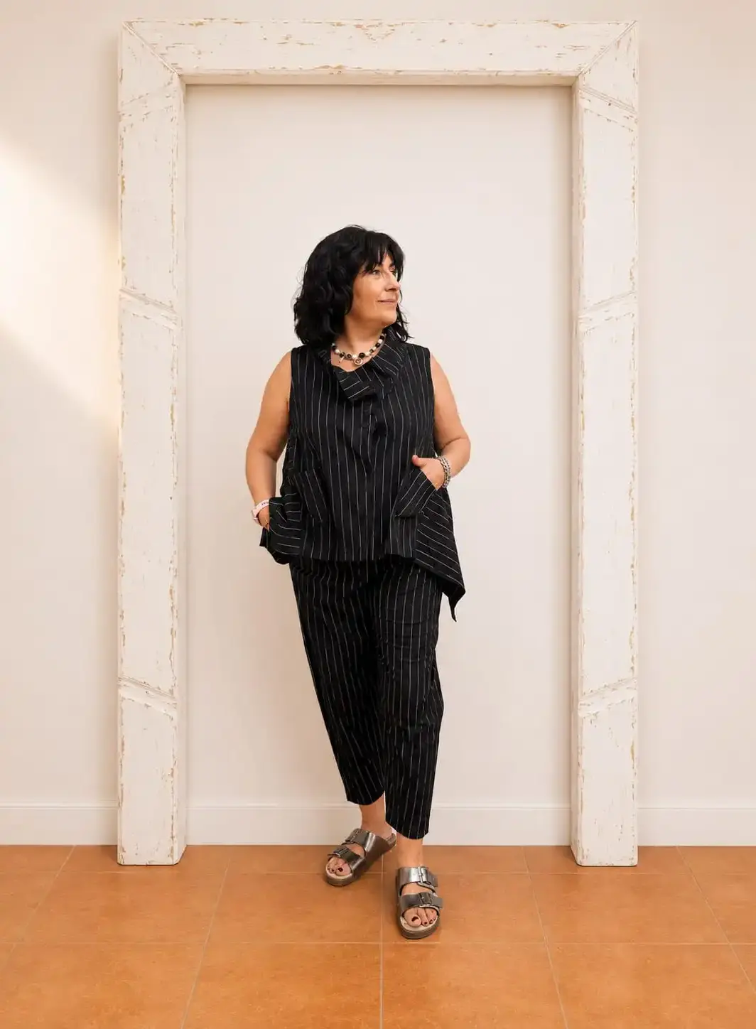 Conjunto de Rayas con Chaleco  y Pantalón