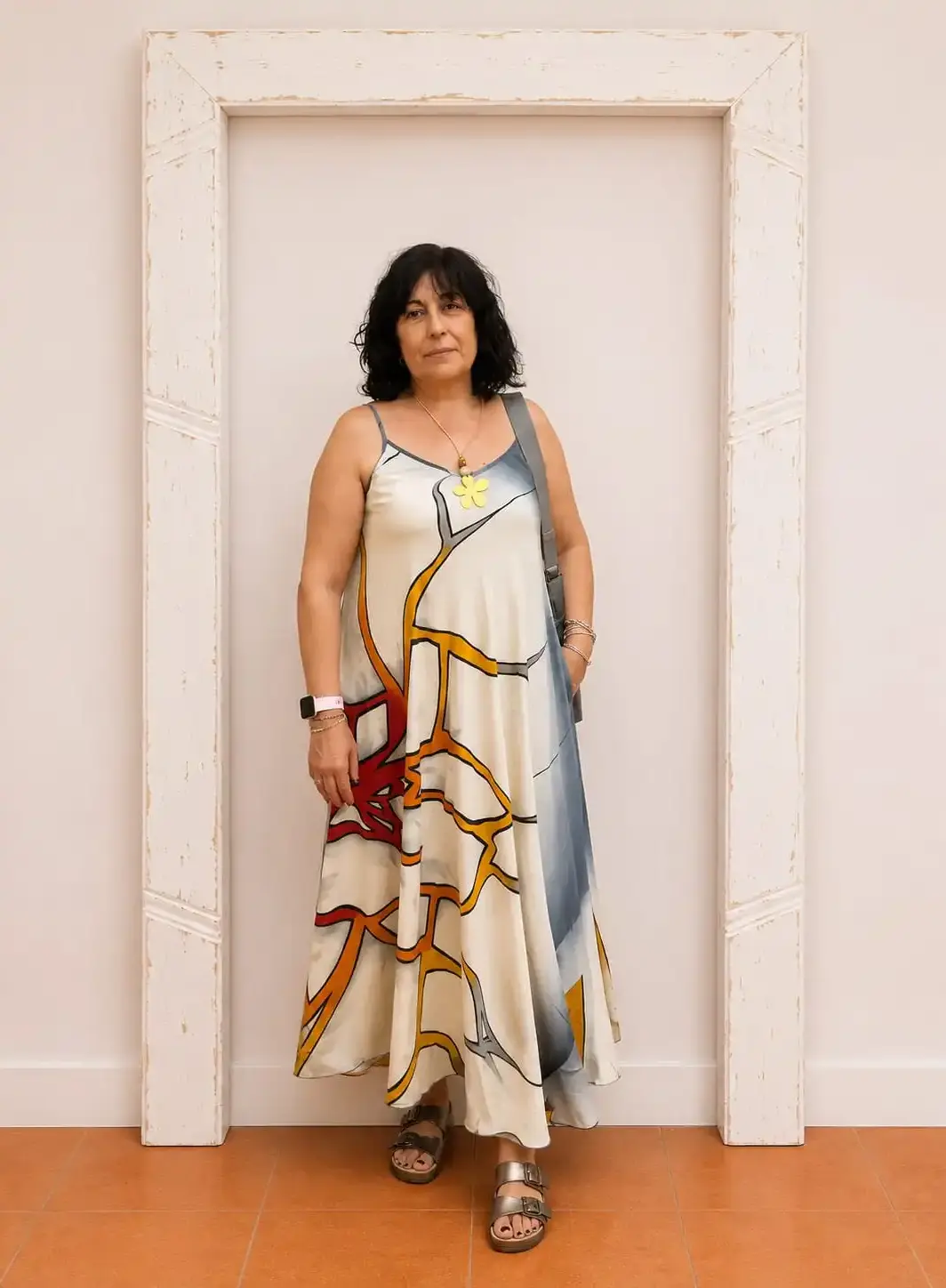 Vestido Largo de Seda con Estampado Artístico