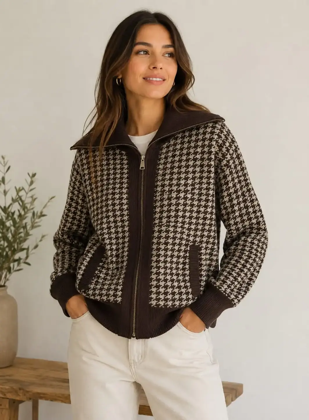 Jersey de punto estampado con cremallera