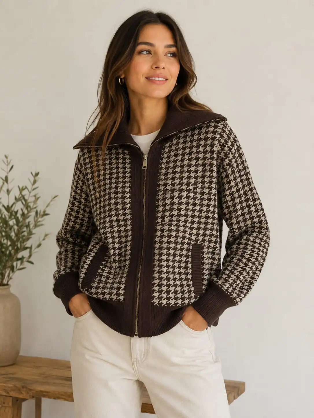 Jersey de punto estampado con cremallera
