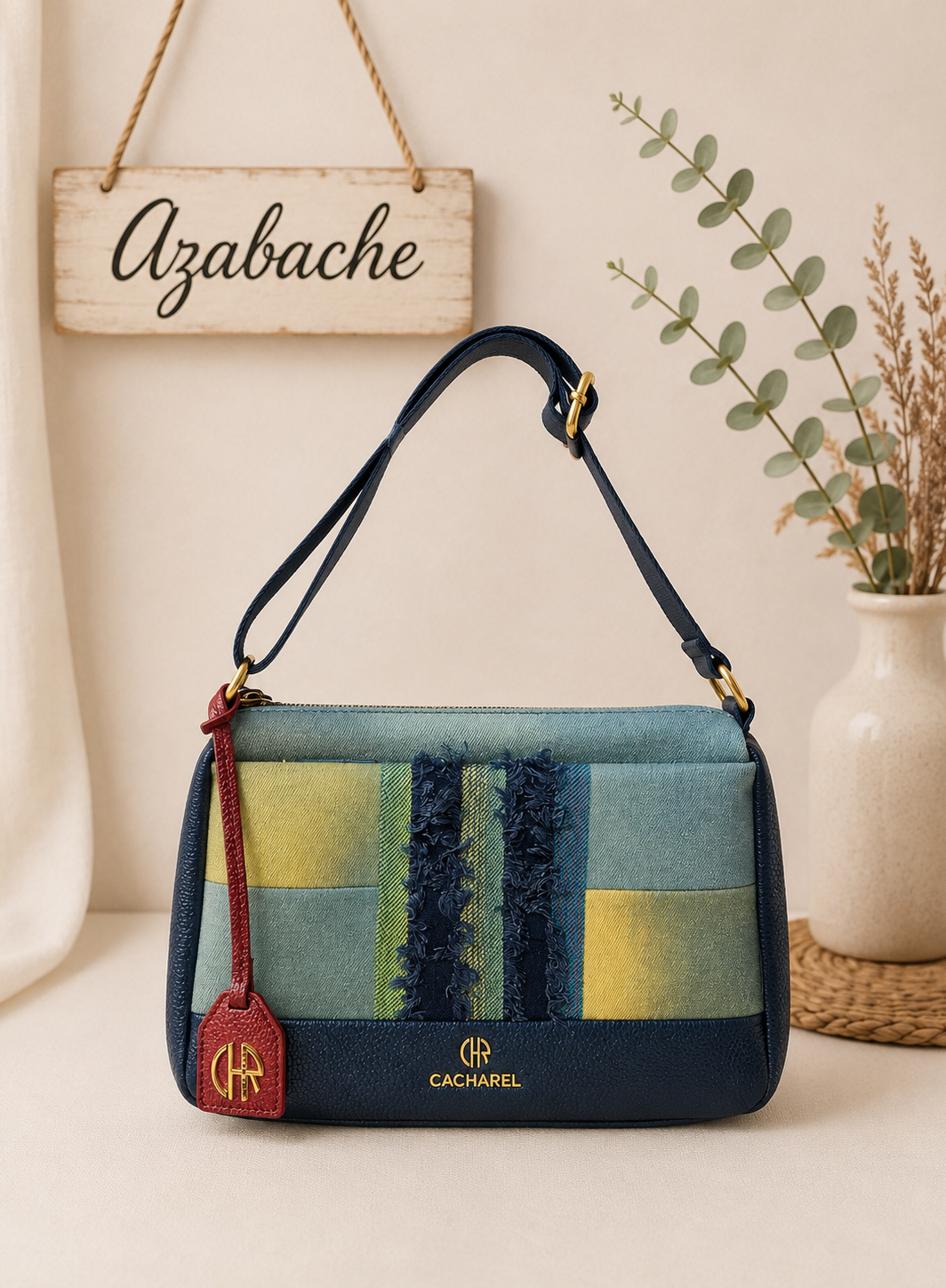 Bolso bandolera de tela con triple compartimento