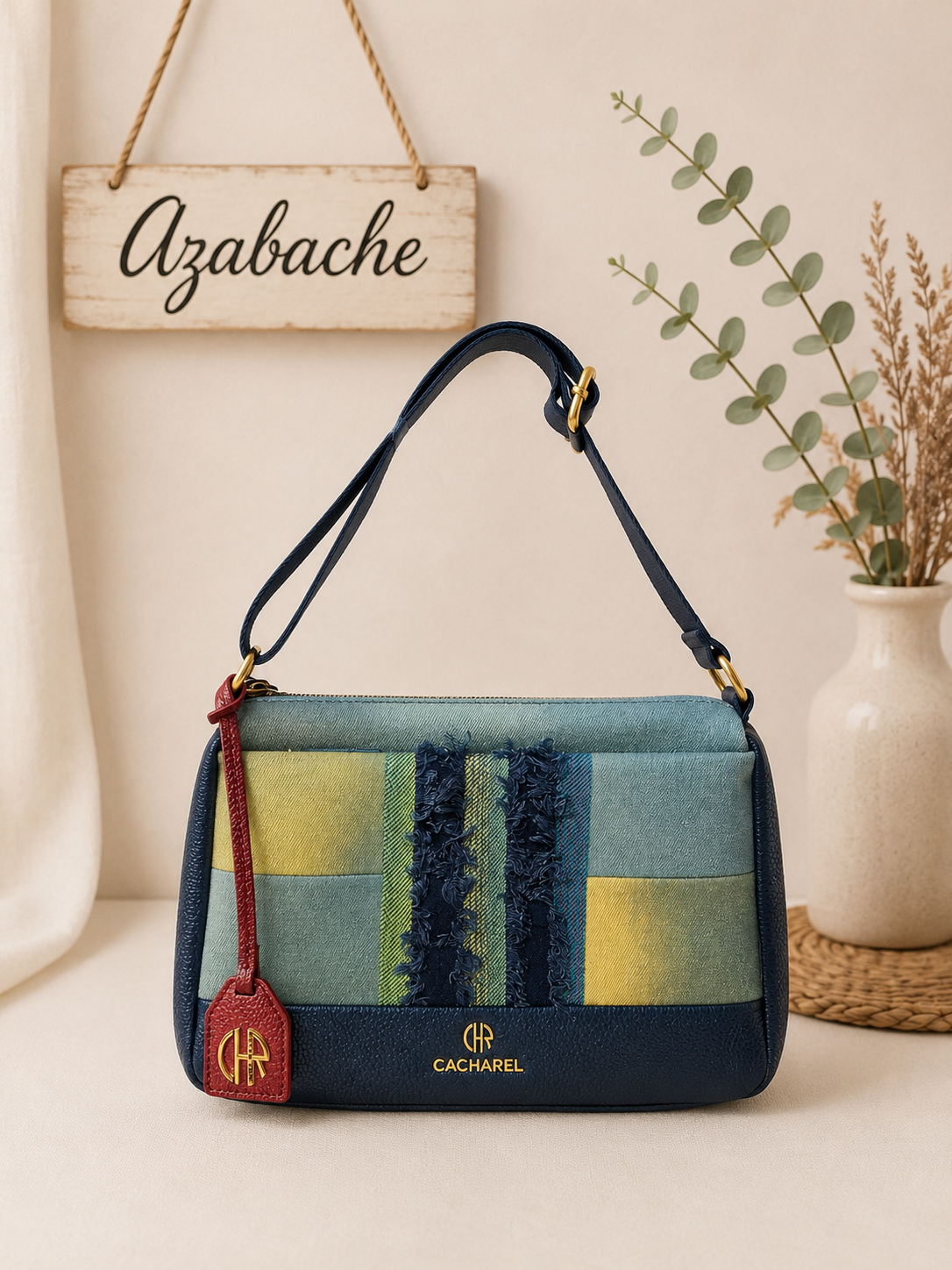 Bolso bandolera de tela con triple compartimento