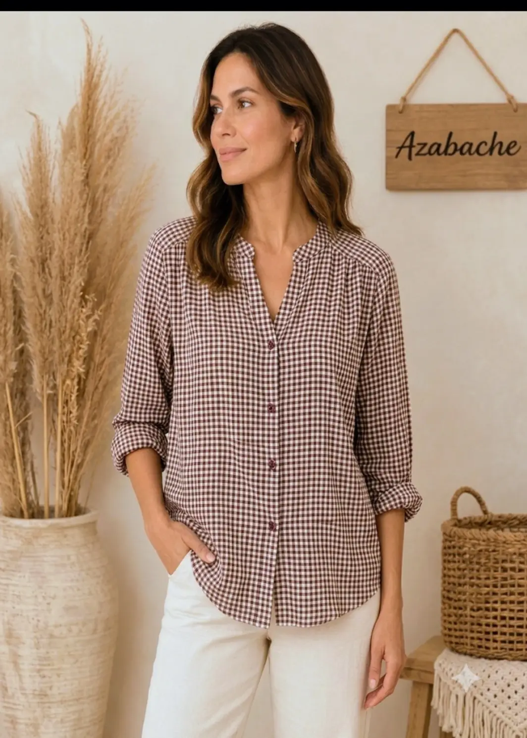 Camisa de Cuadros Vichy Beige granate