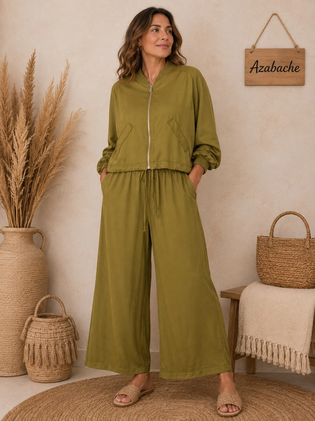 Pantalón Ancho Fluido con Cintura Elástica y Bolsillos