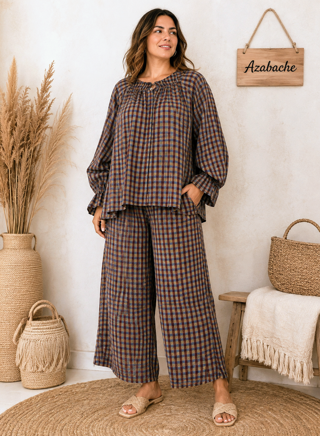 Pantalón Cuadros anchos cintura elástica