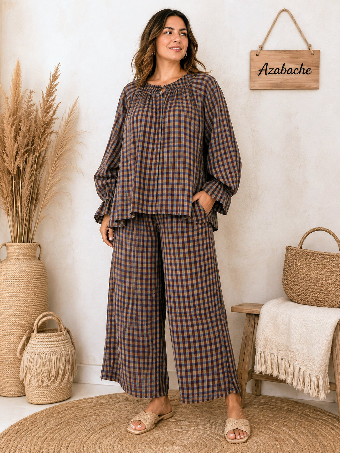 Pantalón Cuadros anchos cintura elástica