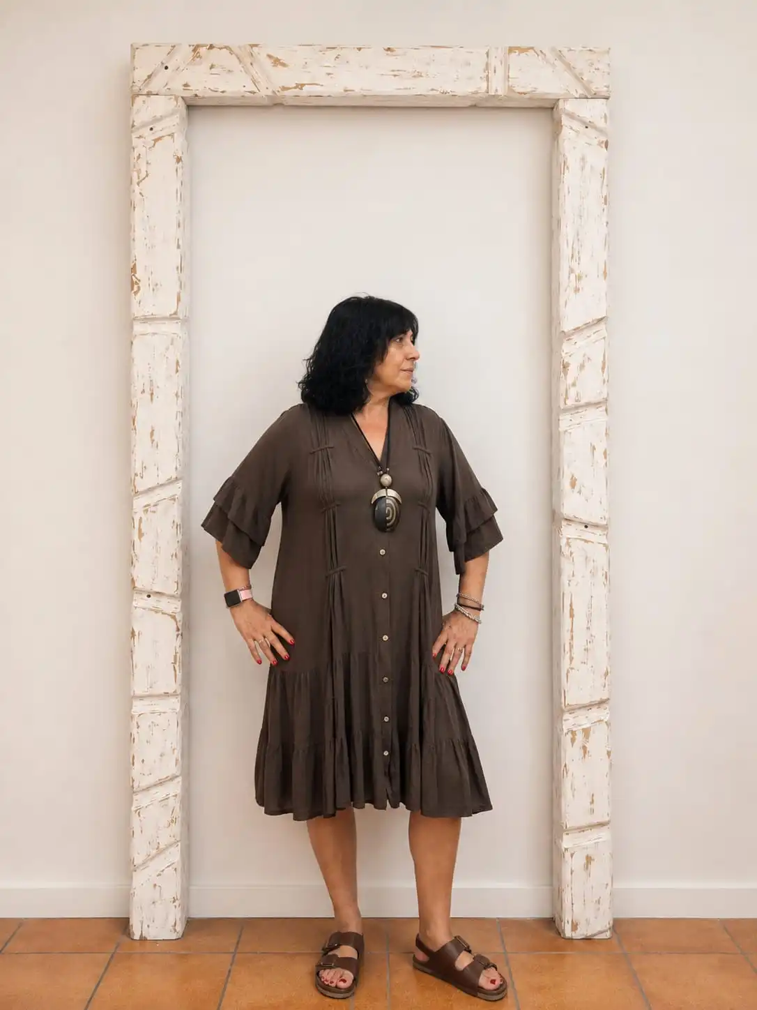 Vestido camisero con volantes