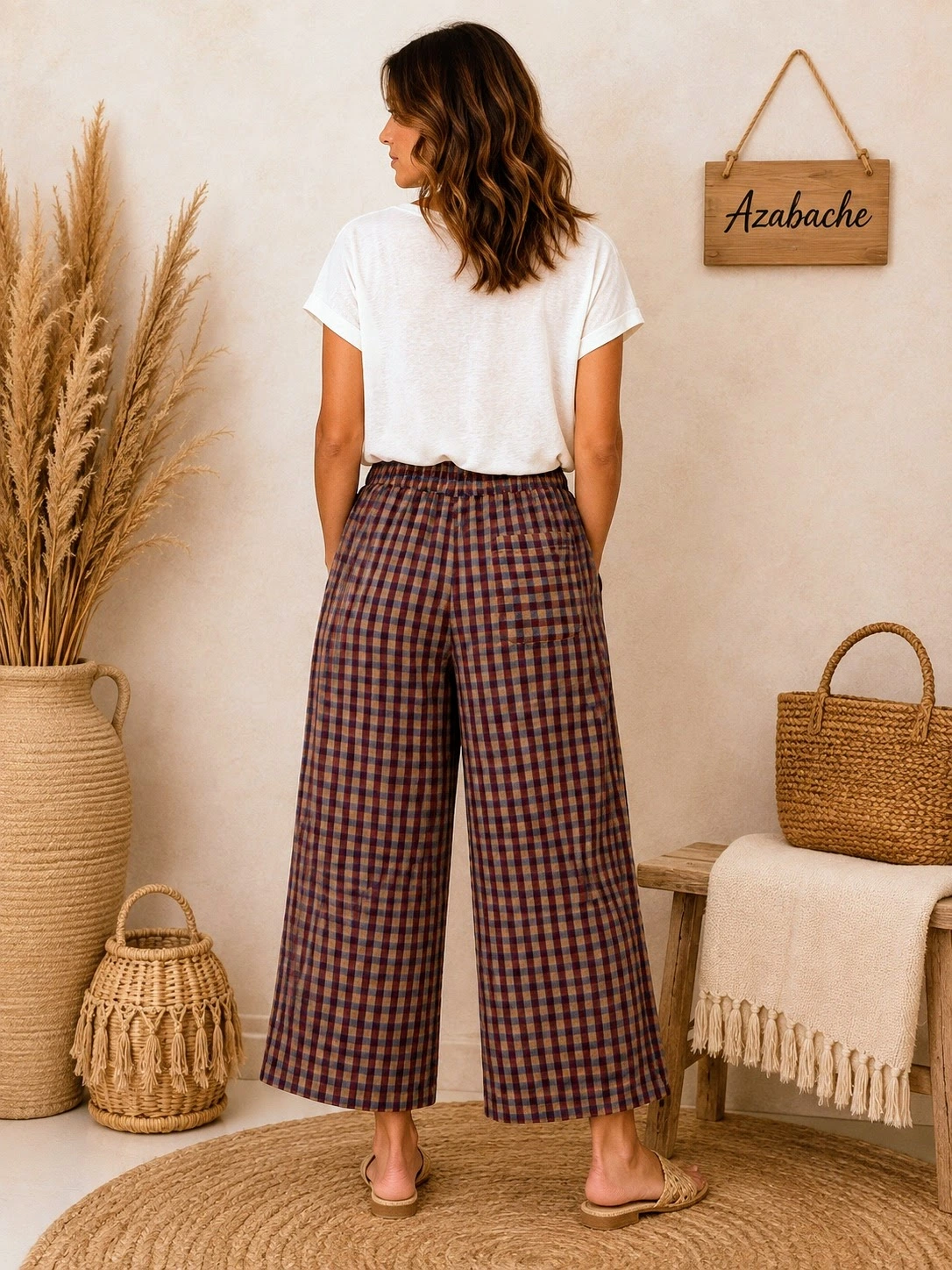 Pantalón Cuadros anchos cintura elástica - Imagen 3