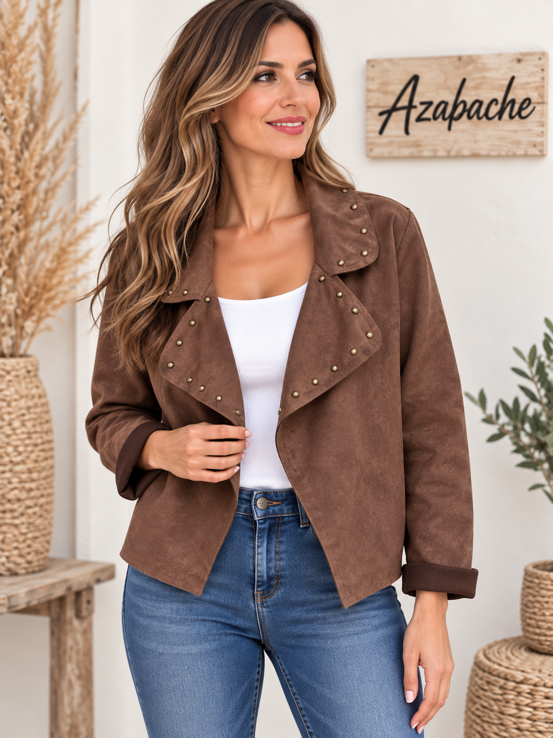 Chaqueta efecto antelina con tachuelas