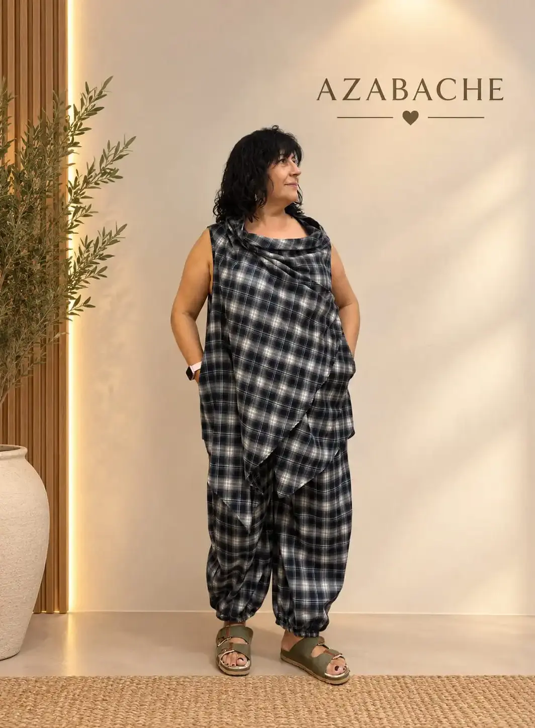 Blusa Mujer de Cuadros con Corte Asimétrico