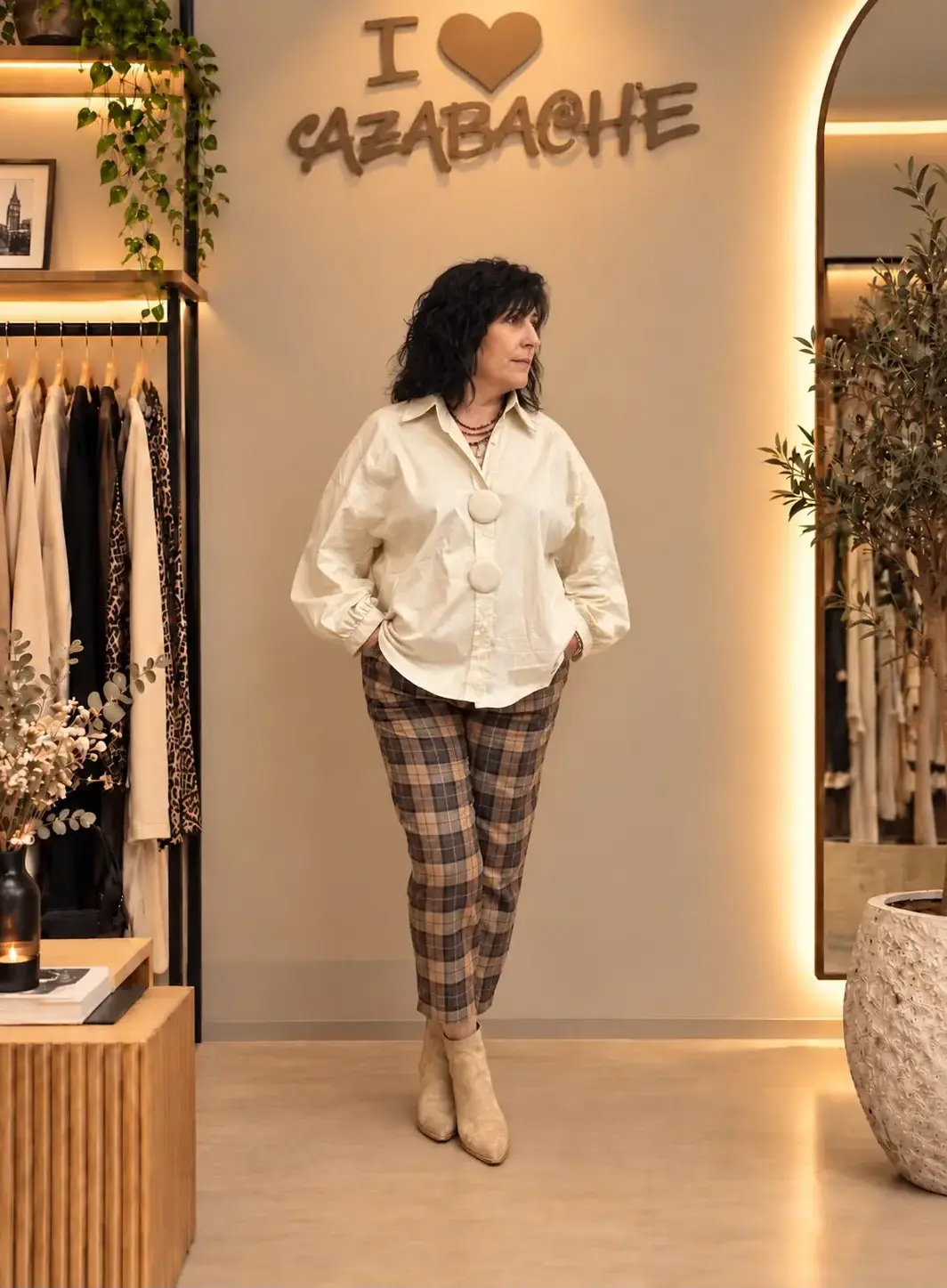 Blusa oversize con botones decorativos y mangas abullonadas